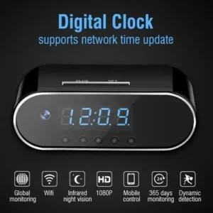 WiFi 4k Full HD Video Audio Live View in Smartphone Night Vision, Motion Detection Security Digital Table Clock