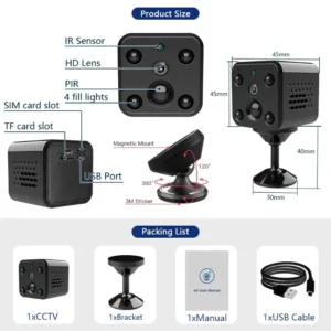 Mini Camera 4G SIM Card 4MP Built in 2100mAh Battery IP Video Record IR Night Vision Surveillance Security CCTV Micro Camcorder