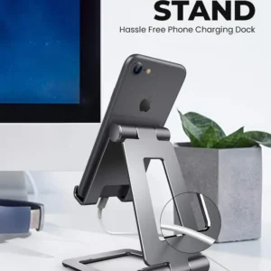 Cell Phone Holder Mini Mobile Stand for Desktop, Metal Mobile Stand for Table & Bed, Supports All Smartphones & Tablets (Black ) ( Pack Of 3 )