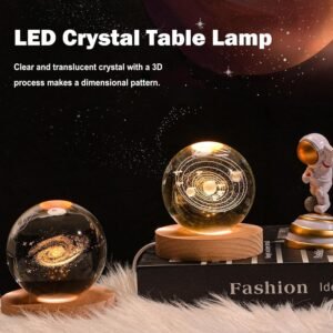 3D Moon Crystal Ball Night Lamp – USB Colorful LED Table Decor with Wooden Base for Home, Office, Bedroom (Moon Design) Pack of 2