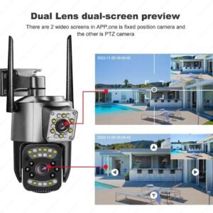 5+5MP Dual Lens/Screen Pan & Tilt Zoom CCTV Outdoor Camera, Weatherproof(IP66), 2 Way Talk, Motion Detection, Supports SD Card Up to 256 GB