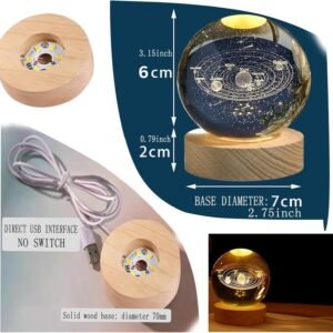 3D Moon Crystal Ball Night Lamp – USB Colorful LED Table Decor with Wooden Base for Home, Office, Bedroom (Moon Design) Pack of 2