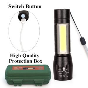 Led Flashlight Rechargeable USB Mini Torch Light, Ultra Brightest Small Flash Light Handheld Pocket Pack of 2 Compact Portable Tiny Lamp with COB Side Lantern, High Powered Tactical Travel Flashlights 1 Pack