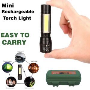 Led Flashlight Rechargeable USB Mini Torch Light, Ultra Brightest Small Flash Light Handheld Pocket Pack of 2 Compact Portable Tiny Lamp with COB Side Lantern, High Powered Tactical Travel Flashlights 1 Pack