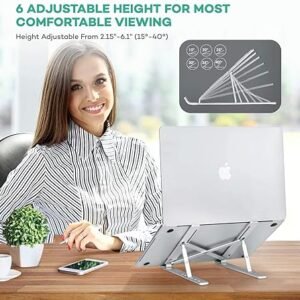 Aluminum Tabletop Laptop Stand Ergonomic Foldable Portable Laptop Stand Holder Compatible for MacBook, HP, Dell, Lenovo & All Other Notebook (Sliver)