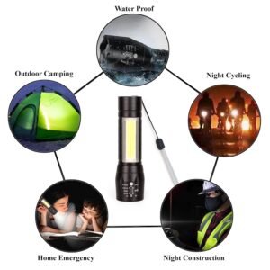 Led Flashlight Rechargeable USB Mini Torch Light, Ultra Brightest Small Flash Light Handheld Pocket Pack of 2 Compact Portable Tiny Lamp with COB Side Lantern, High Powered Tactical Travel Flashlights 1 Pack