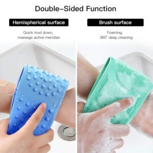 Silicone Body Back Scrubber, Double Side Bathing Brush for Skin Deep Cleaning Massage, Dead Skin Removal Exfoliating Belt for Shower, for Men & Women (Multicolor) pack of 2