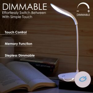 Desk Lamp, Night Light, Table Lamp for Dorm Room Study Desk, Battery Operated - (White, Pack of 2)