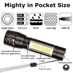 Led Flashlight Rechargeable USB Mini Torch Light, Ultra Brightest Small Flash Light Handheld Pocket Pack of 2 Compact Portable Tiny Lamp with COB Side Lantern, High Powered Tactical Travel Flashlights 1 Pack